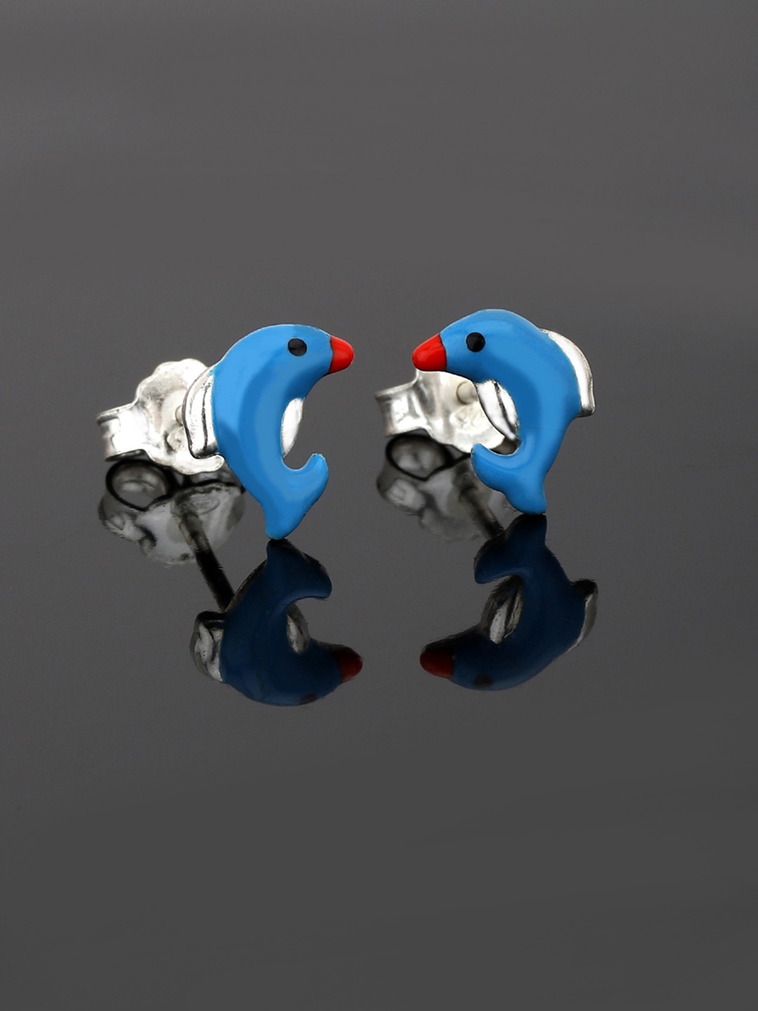 

Carlton London Girls Blue 925 Sterling Silver Enamelled Quirky Studs with Silver Plating