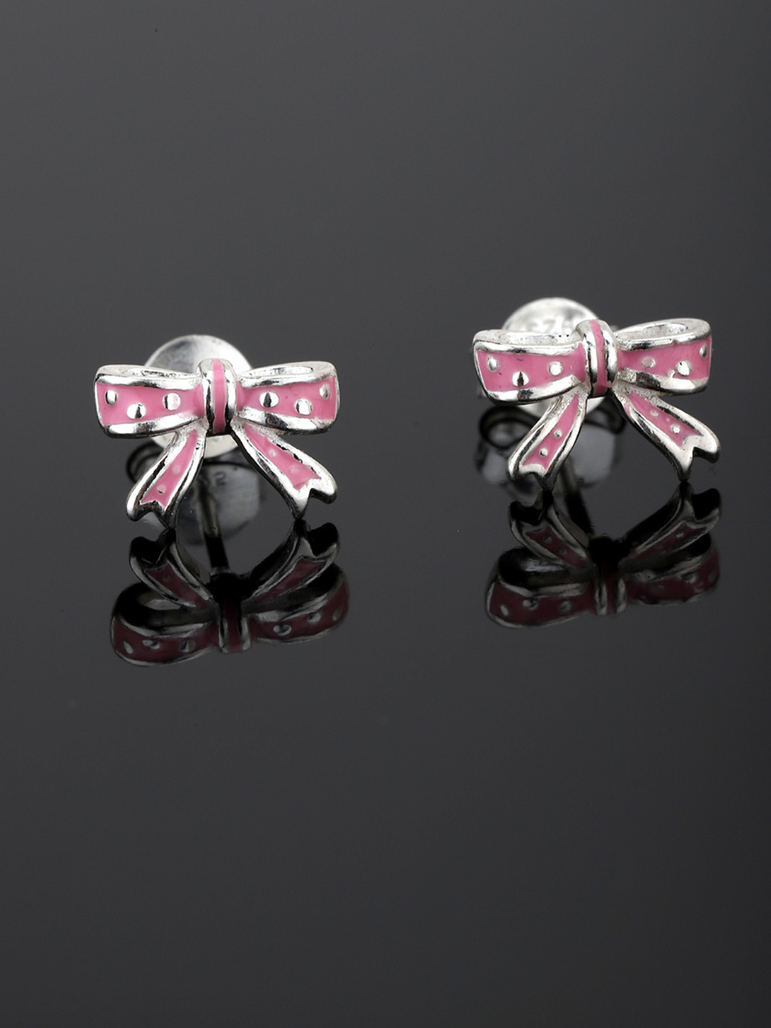 

Carlton London Girls Pink 925 Sterling Silver Enamelled Quirky Studs with Silver Plating