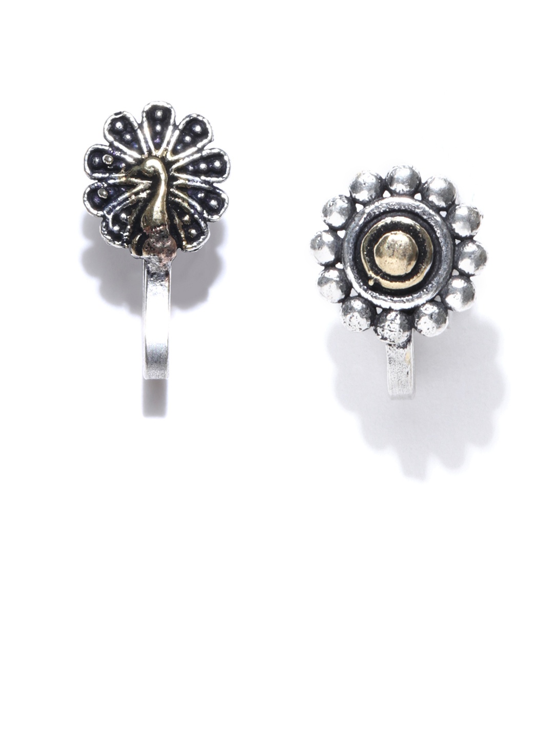 

Infuzze Women Oxidised Silver-Toned & Gold-Toned Pack of 2 Nosepins