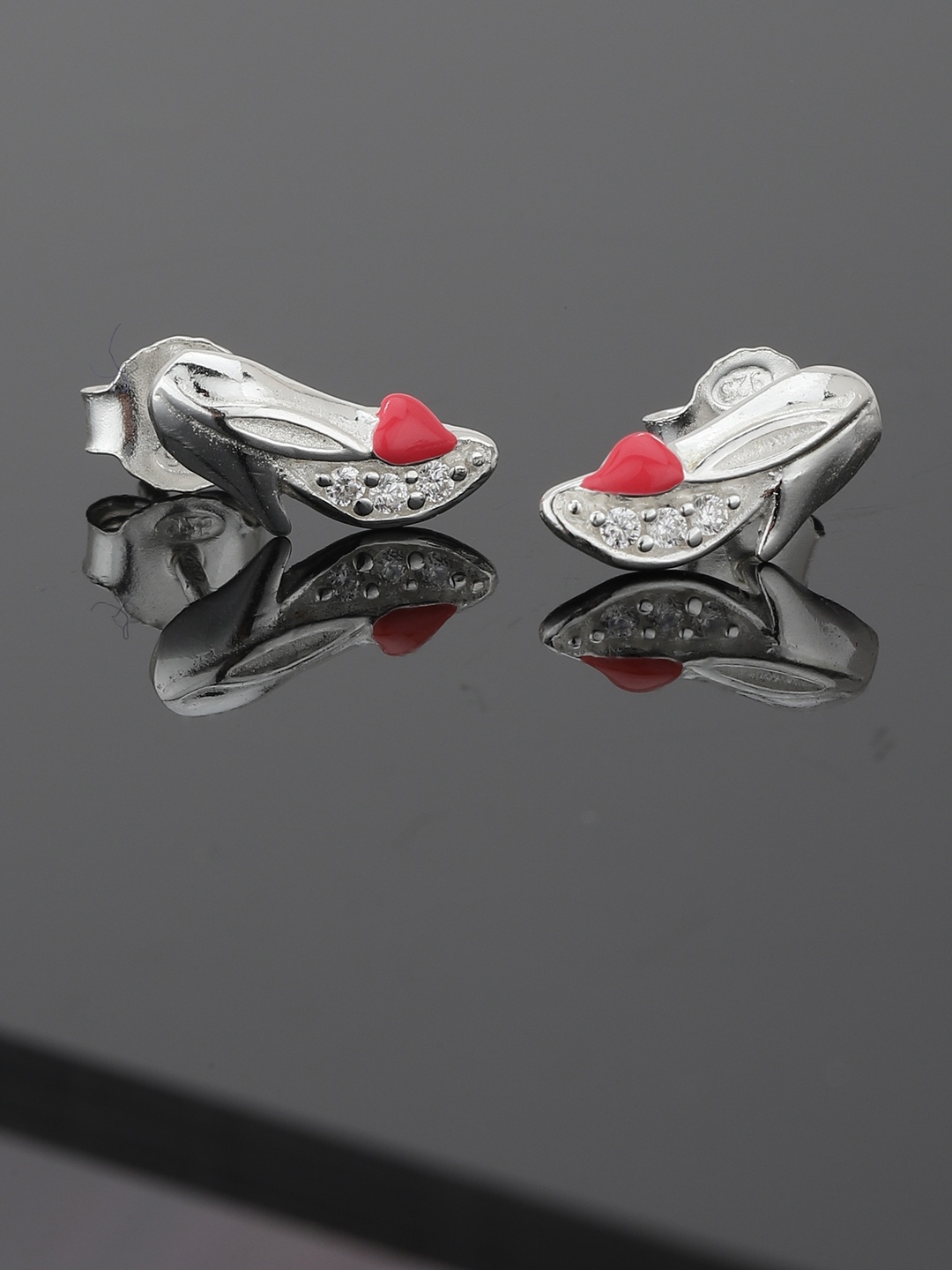 

Carlton London Girls Pink 925 Sterling Silver Enamelled Studs with Silver Plating