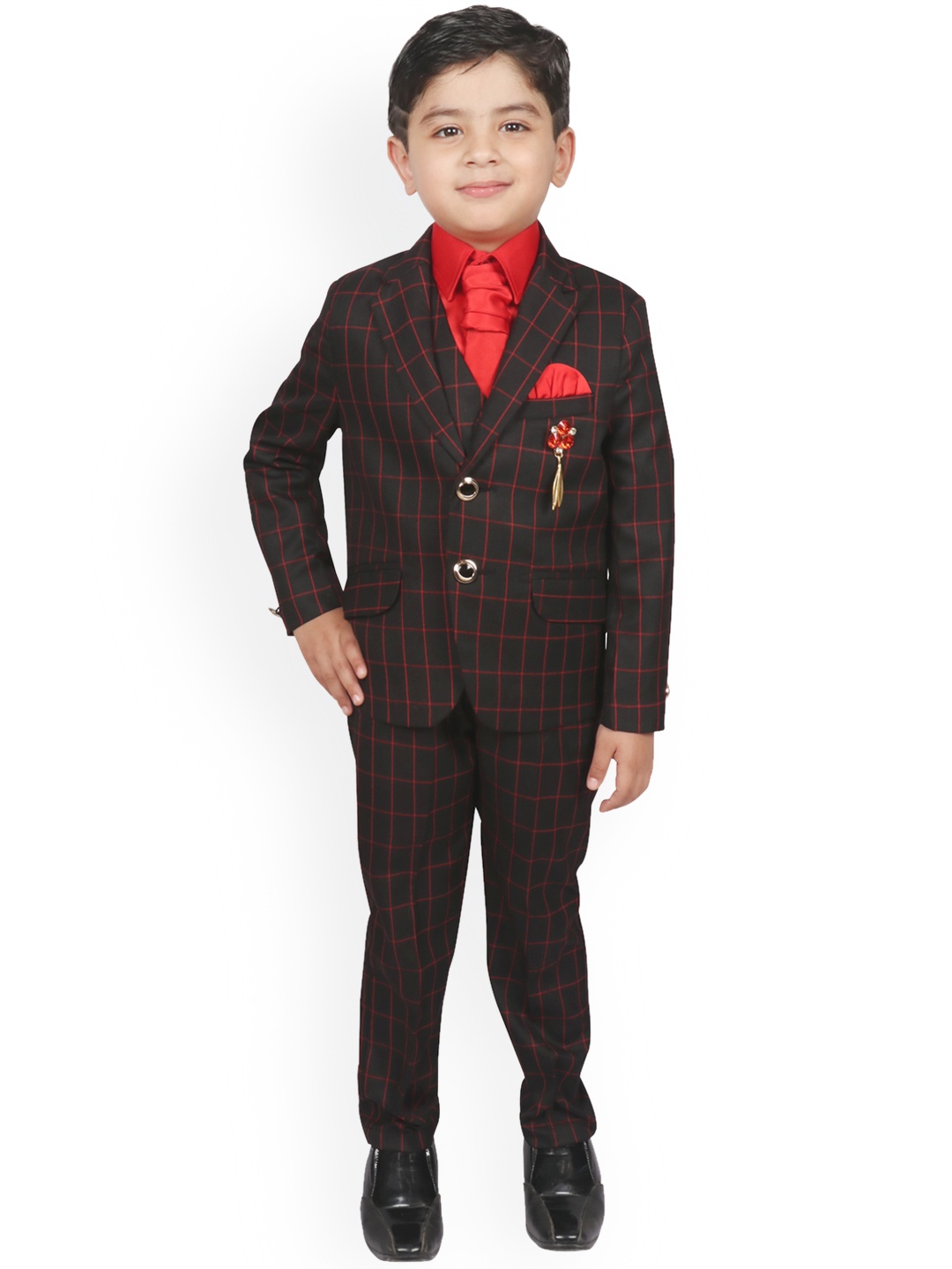 

SG Yuvraj Boys Black & Red Checked Suit Set