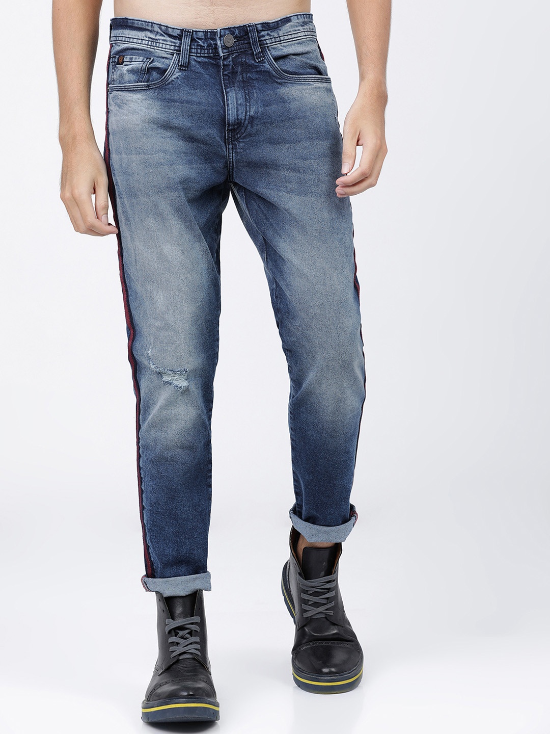 

LOCOMOTIVE Men Blue Slim Fit Mid-Rise Slash Knee Stretchable Jeans
