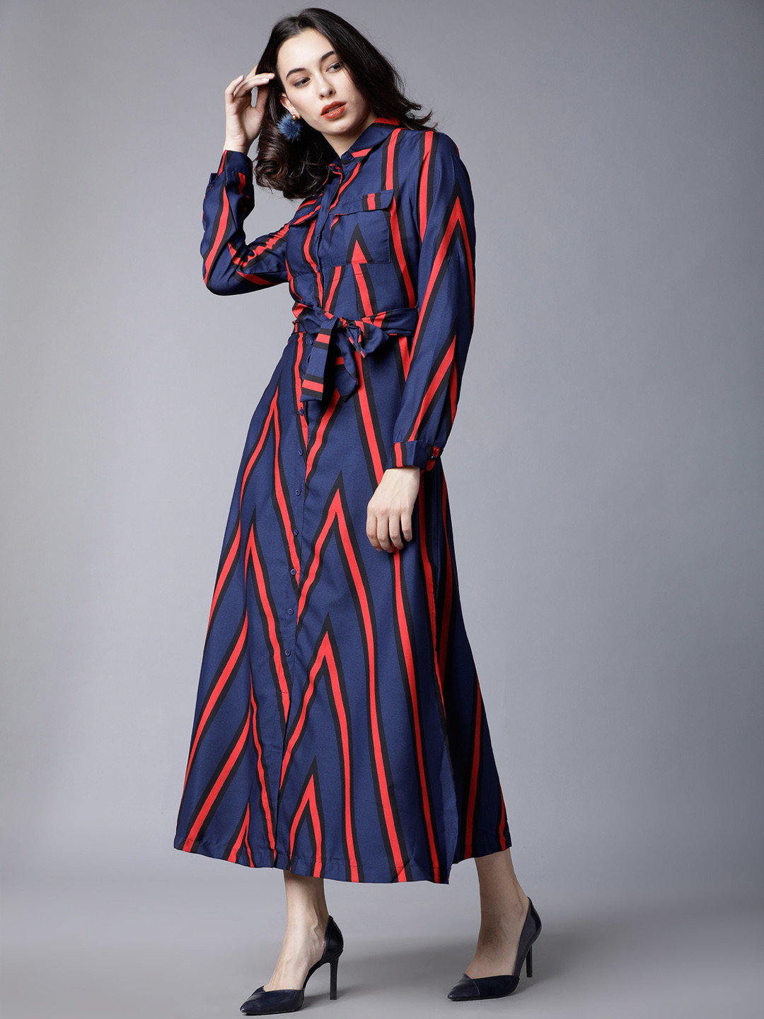 

Tokyo Talkies Women Blue Striped Shirt Dress