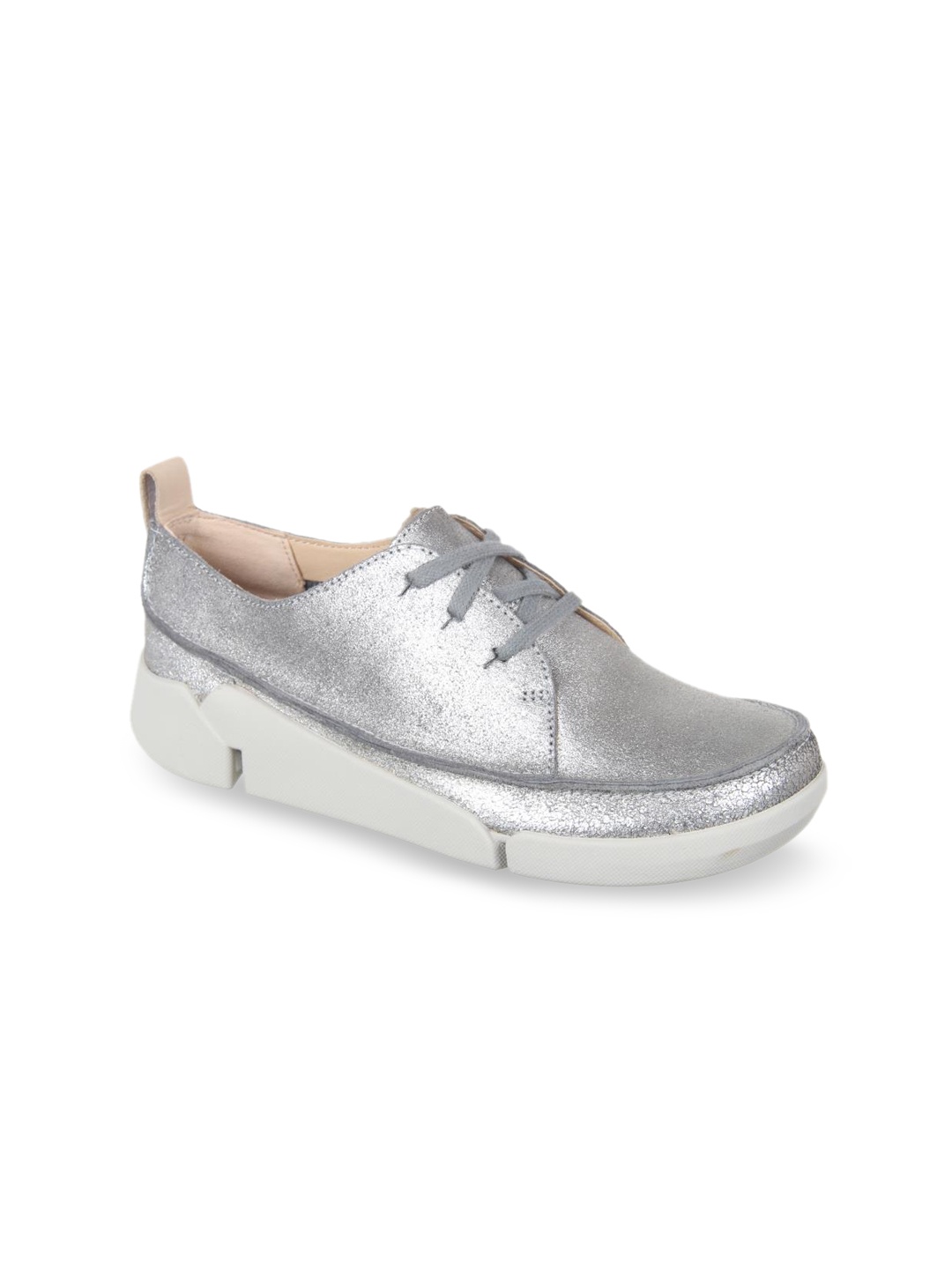 

Clarks Women Silver-Toned Leather Derbys