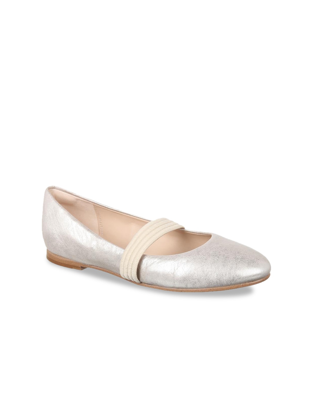 

Clarks Women Silver-Toned Solid Leather Ballerinas