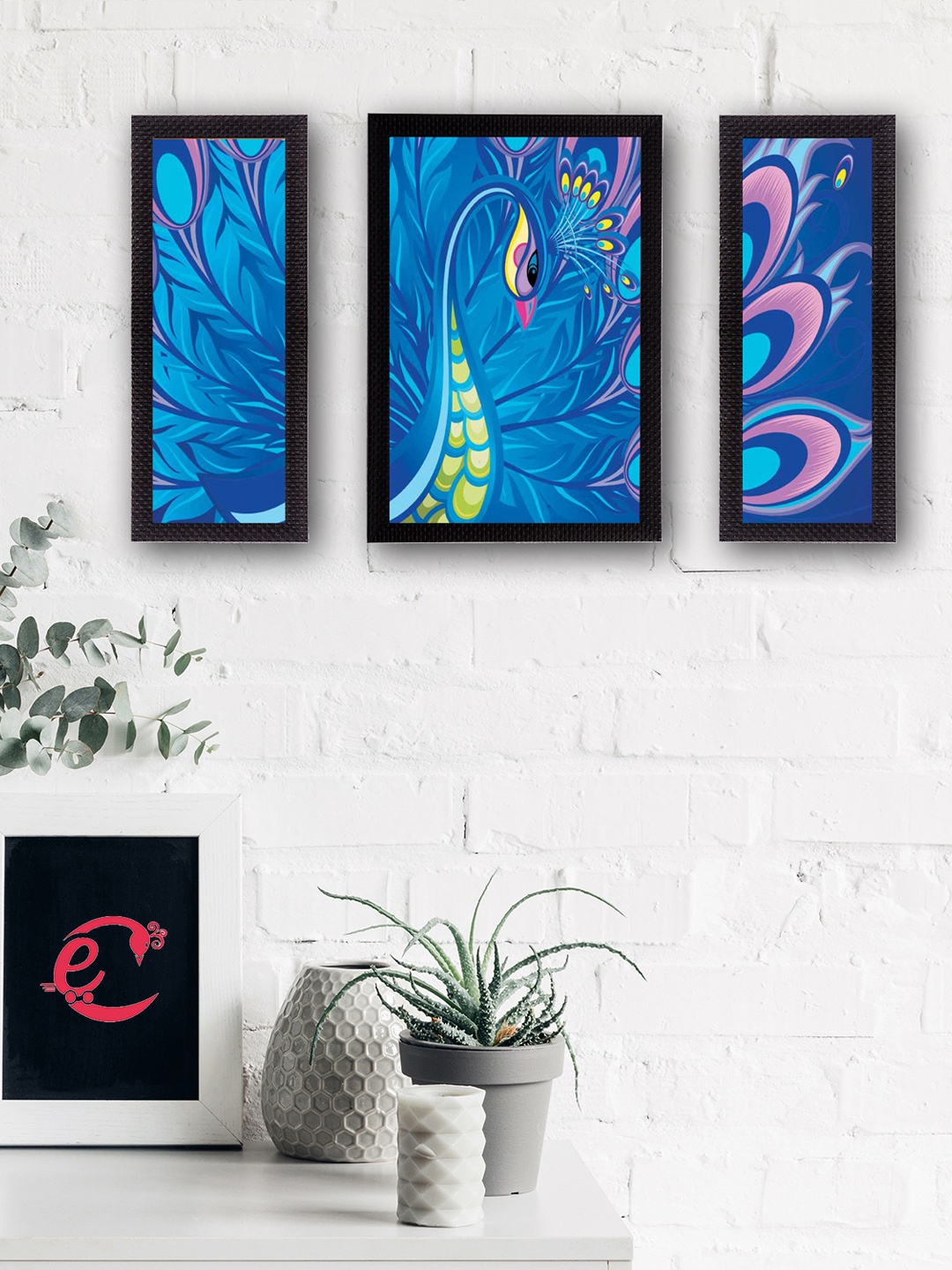 

eCraftIndia Set of 3 Multicoloured Peacock UV Wall Art, Multi
