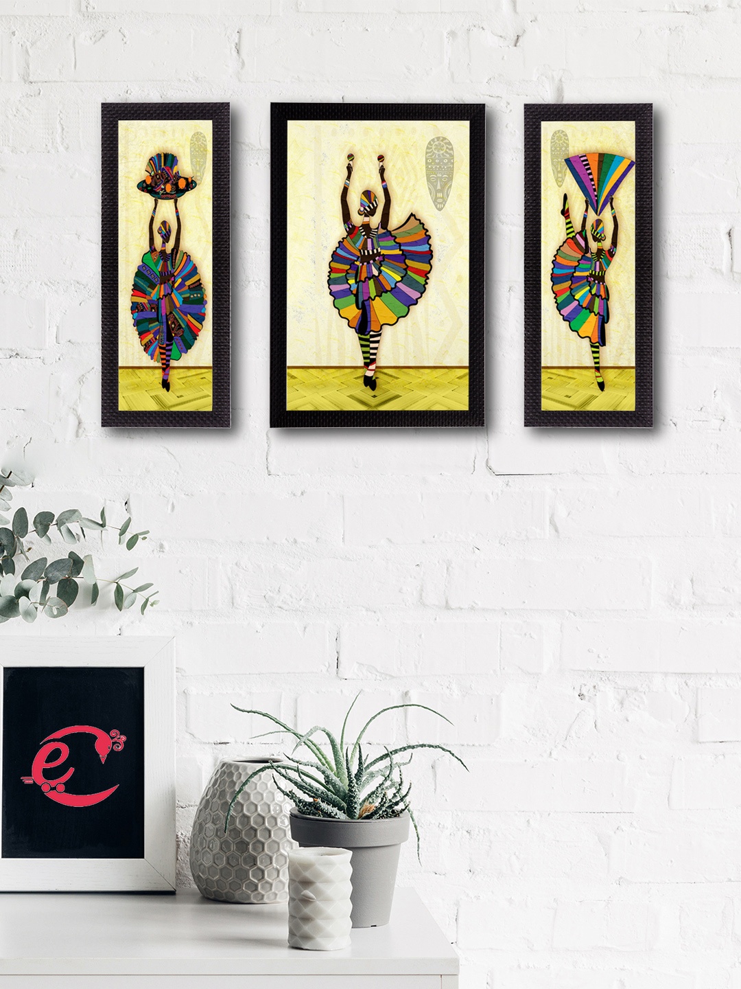 

eCraftIndia Set of 3 Multicoloured Dancing Lady UV Wall Art, Multi
