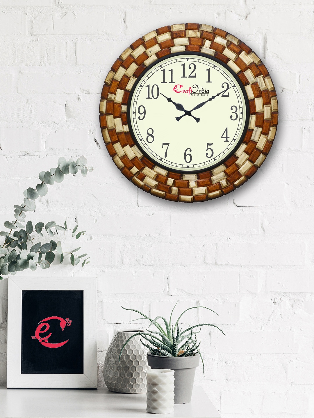 

eCraftIndia Beige Handcrafted Round Solid Analogue Wall Clock