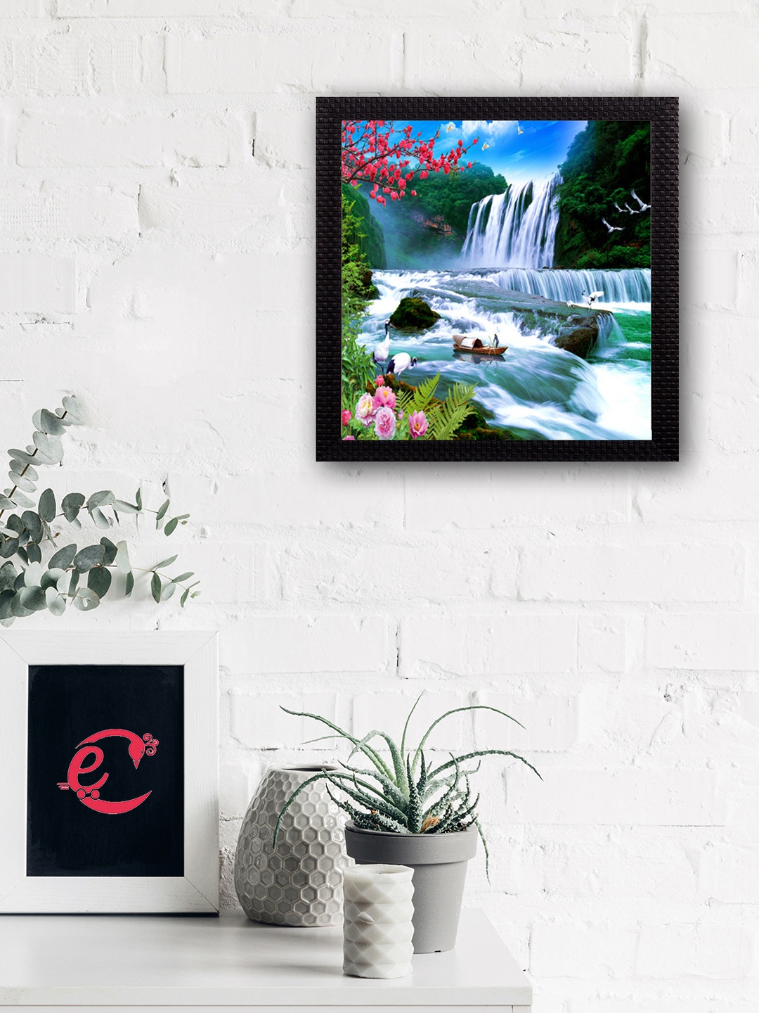 

eCraftIndia Multicoloured Waterfall View UV Wall Art, Multi