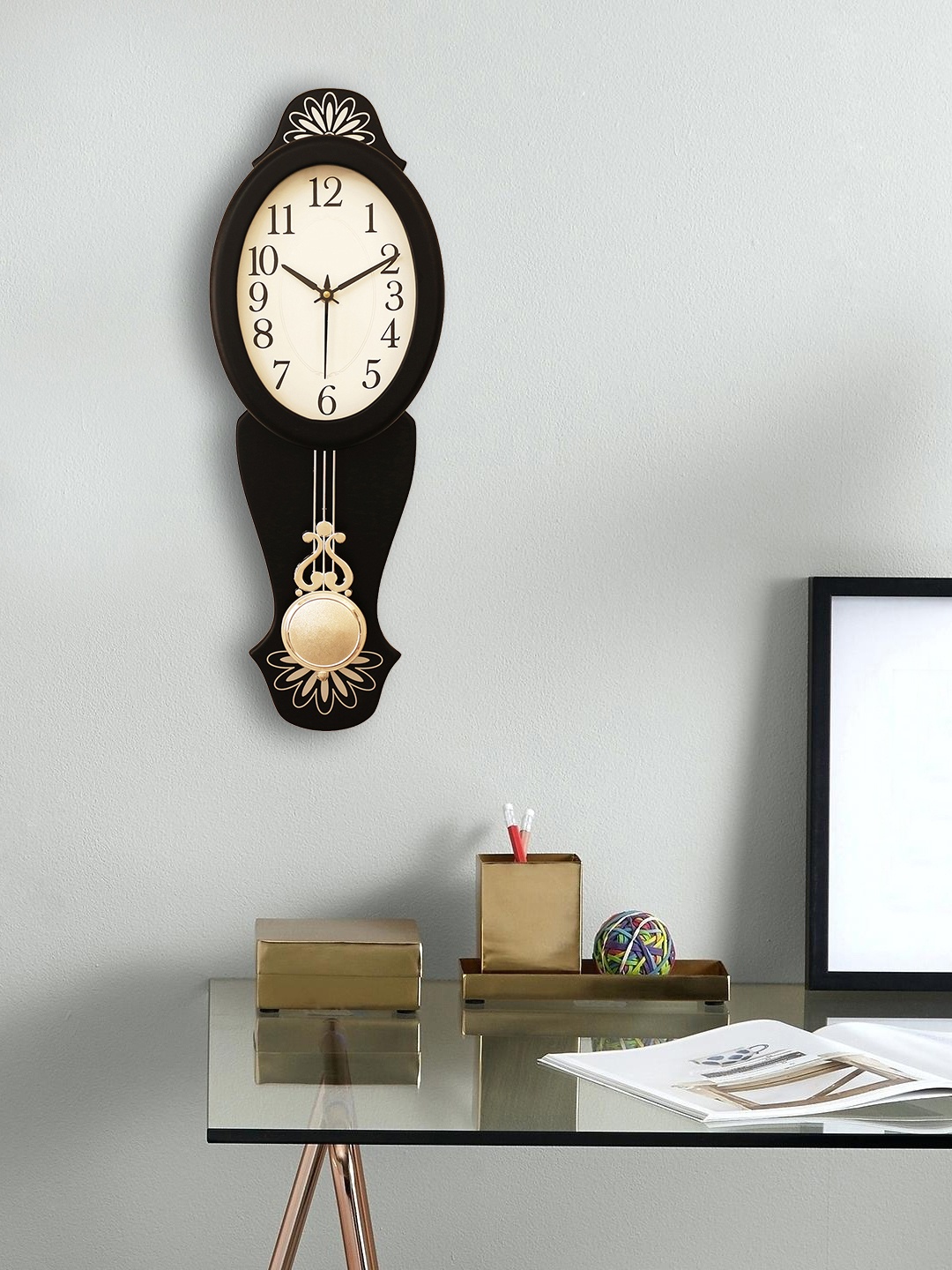 

eCraftIndia Beige Handcrafted Round Solid Analogue Wall Clock