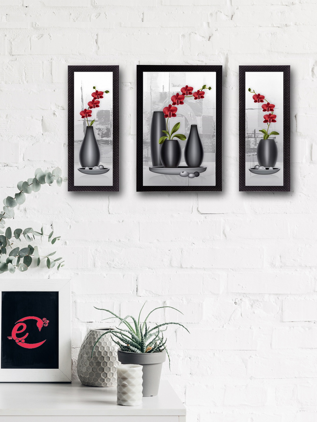 

eCraftIndia Set of 3 Multicoloured Flowers UV Wall Art, Multi
