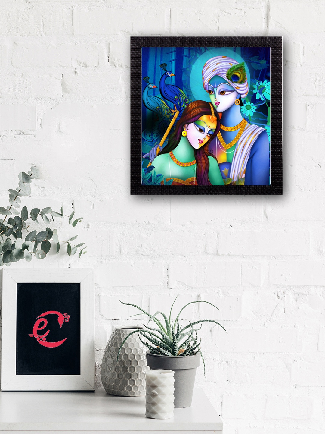 

eCraftIndia Abstract Radha Krishna Satin Matt Texture UV Art Painting, Multi
