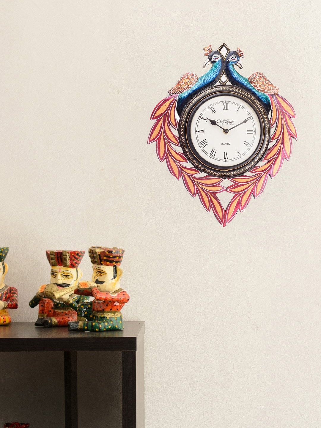 

eCraftIndia Red & Blue Handcrafted Floral Textured Analogue Wall Clock