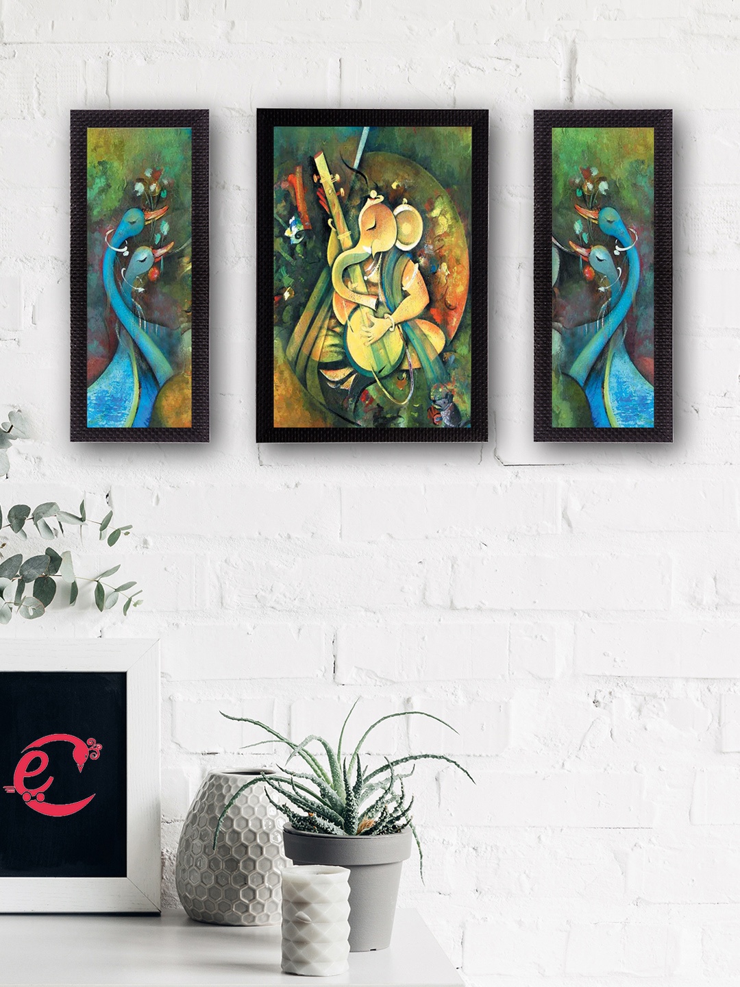 

eCraftIndia Set of 3 Multicoloured Lord Ganesha UV Wall Art, Multi