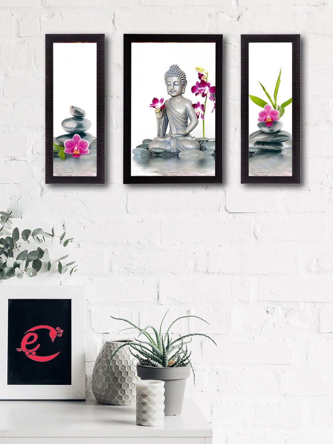 

eCraftIndia Set of 3 Multicoloured Lord Buddha UV Wall Art, Multi