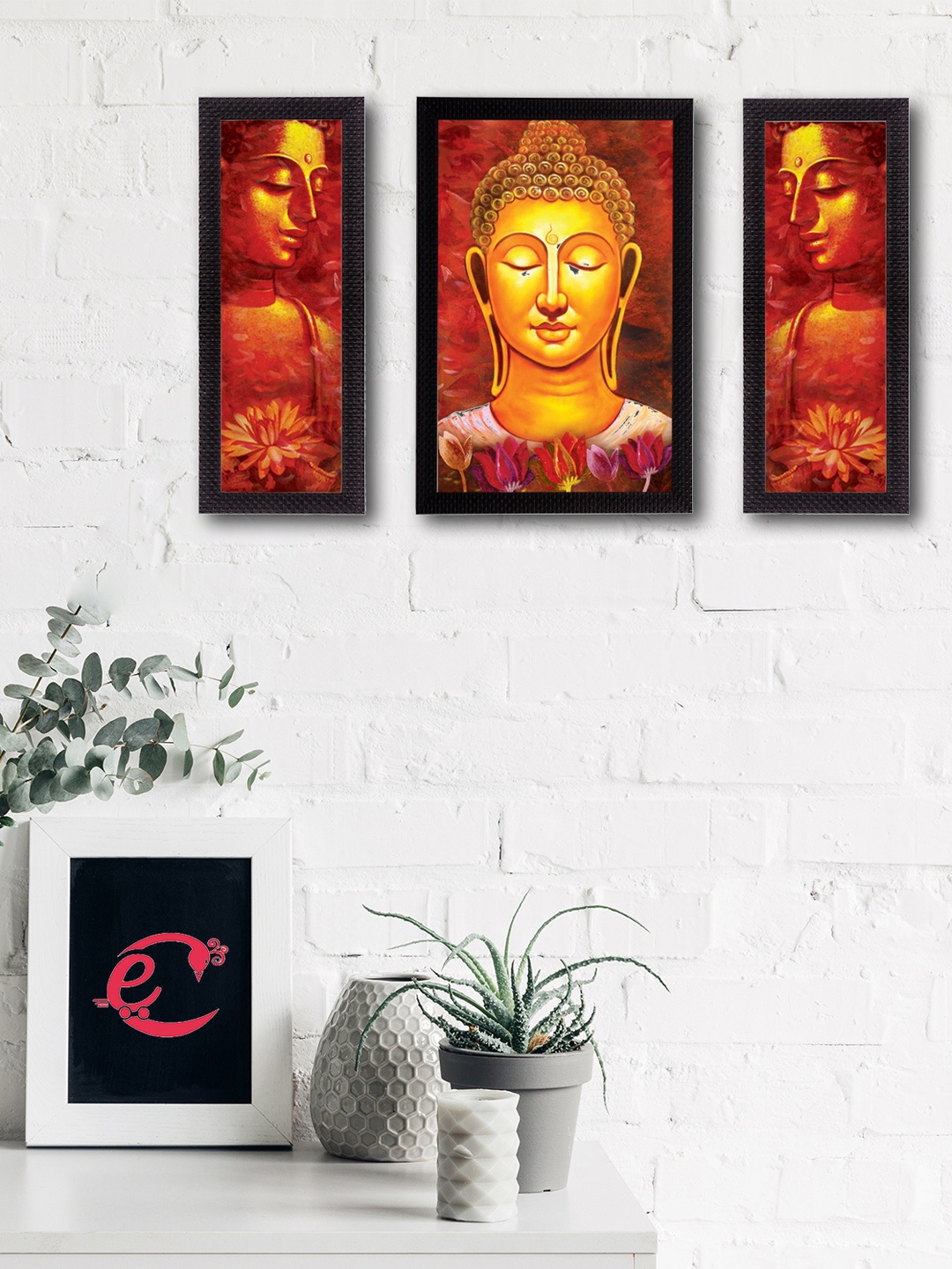 

eCraftIndia Set of 3 Multicoloured Lord Buddha UV Wall Art, Multi