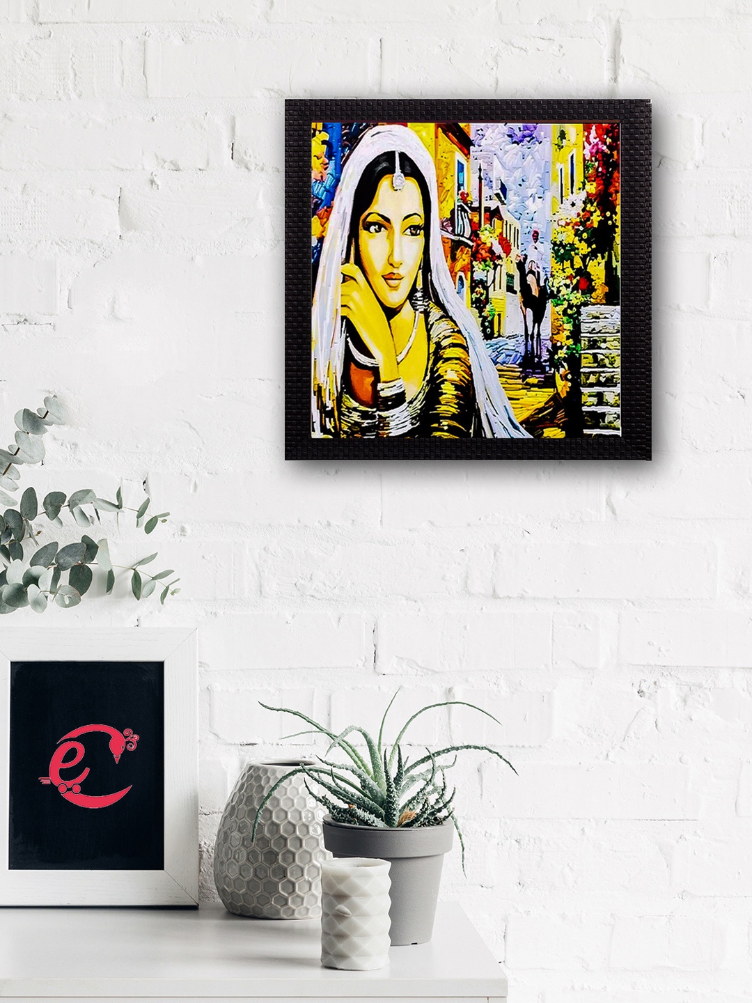 

eCraftIndia Multicoloured Village Lady UV Wall Art, Multi