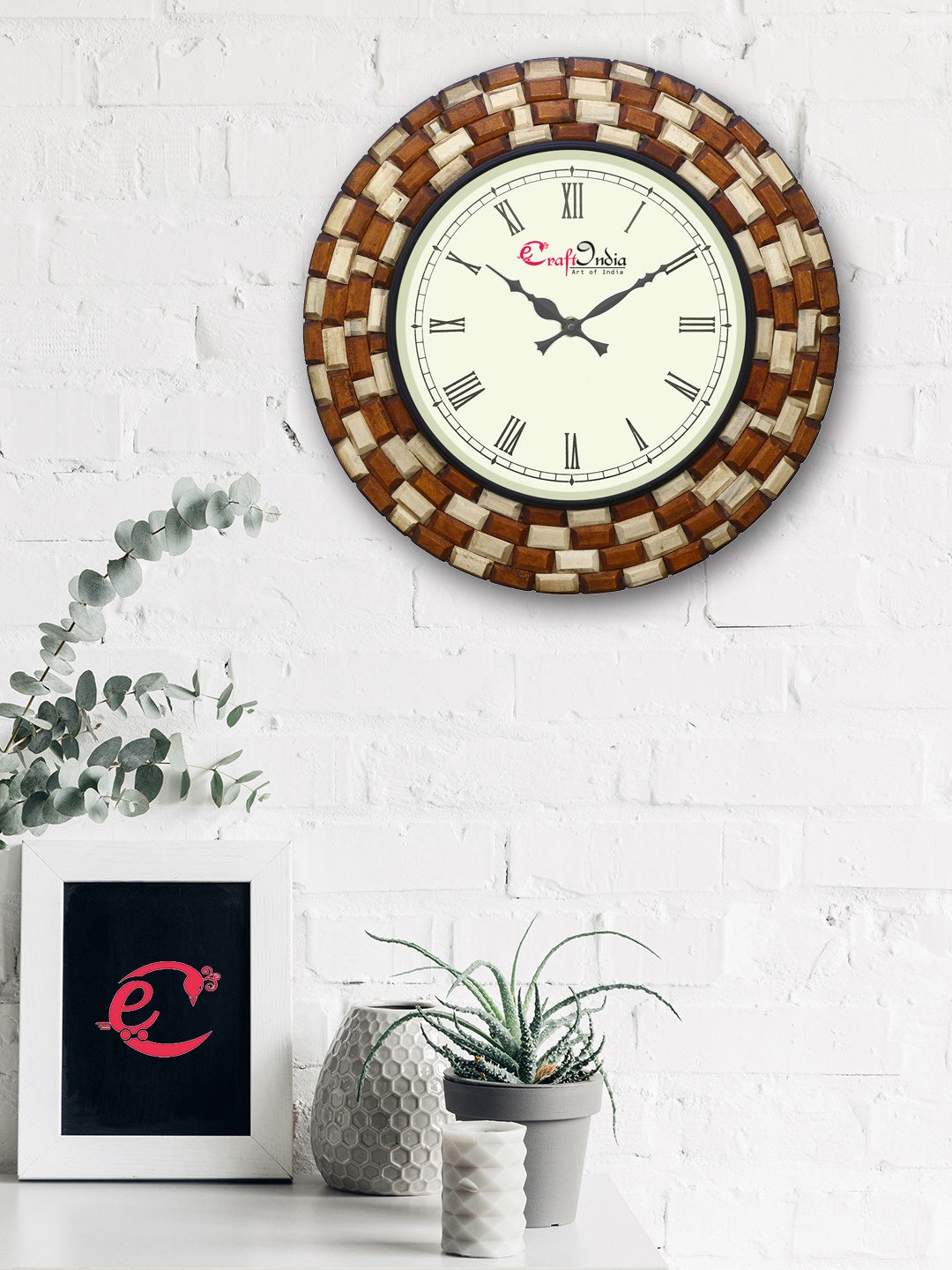 

eCraftIndia Cream-Coloured Handcrafted Round Solid Analogue Wall Clock