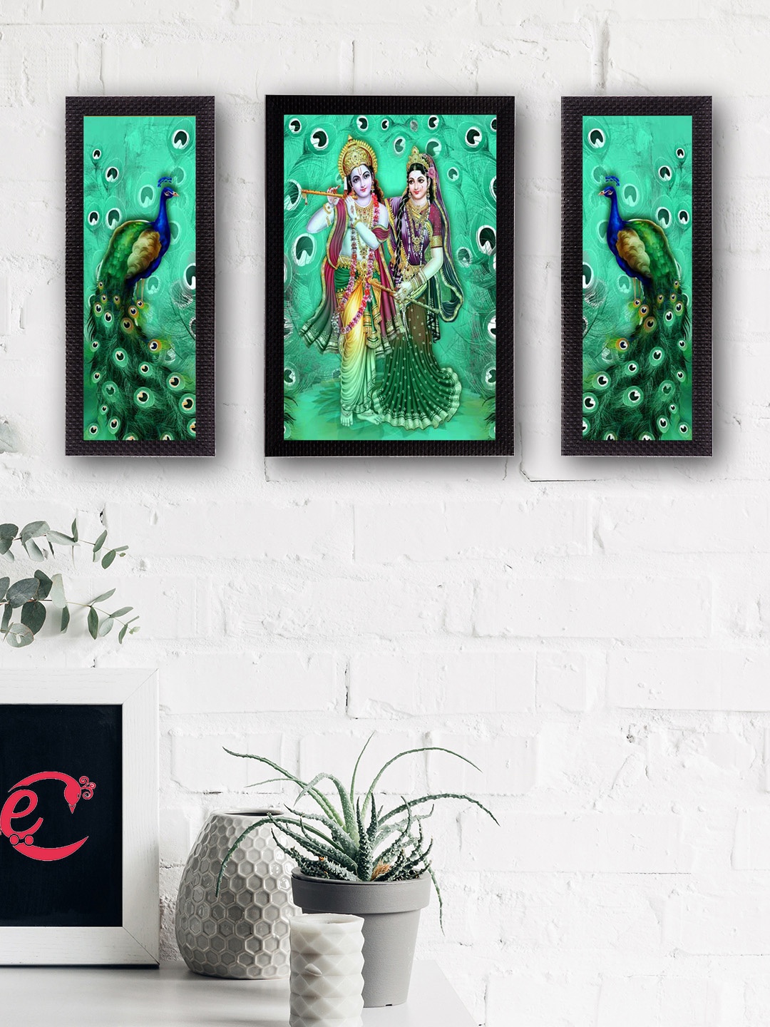 

eCraftIndia Set of 3 Multicoloured Radha Krishna UV Wall Art, Multi