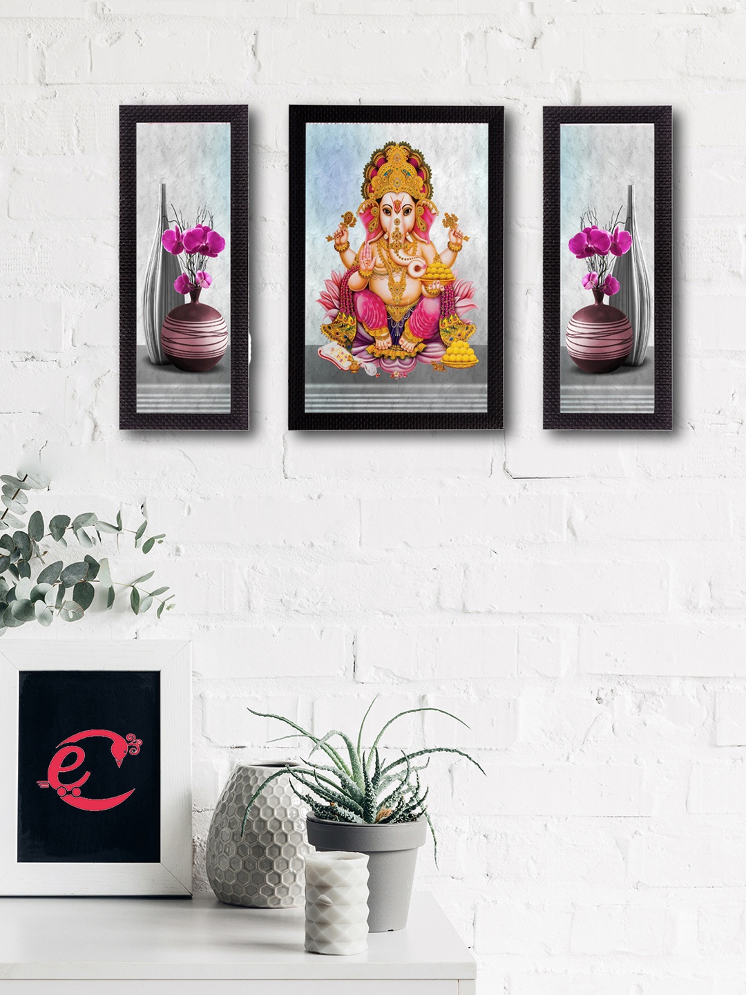 

eCraftIndia Set of 3 Multicoloured Lord Ganesha UV Wall Art, Multi