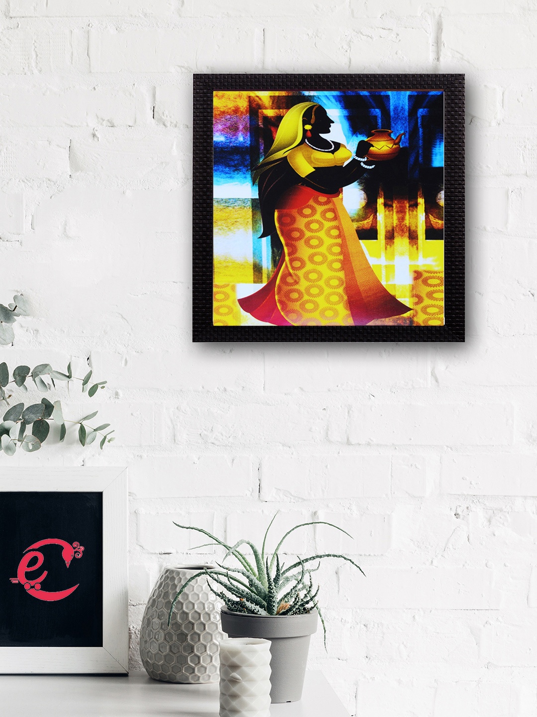

eCraftIndia Village Lady Satin Matt Texture UV Art Painting, Multi