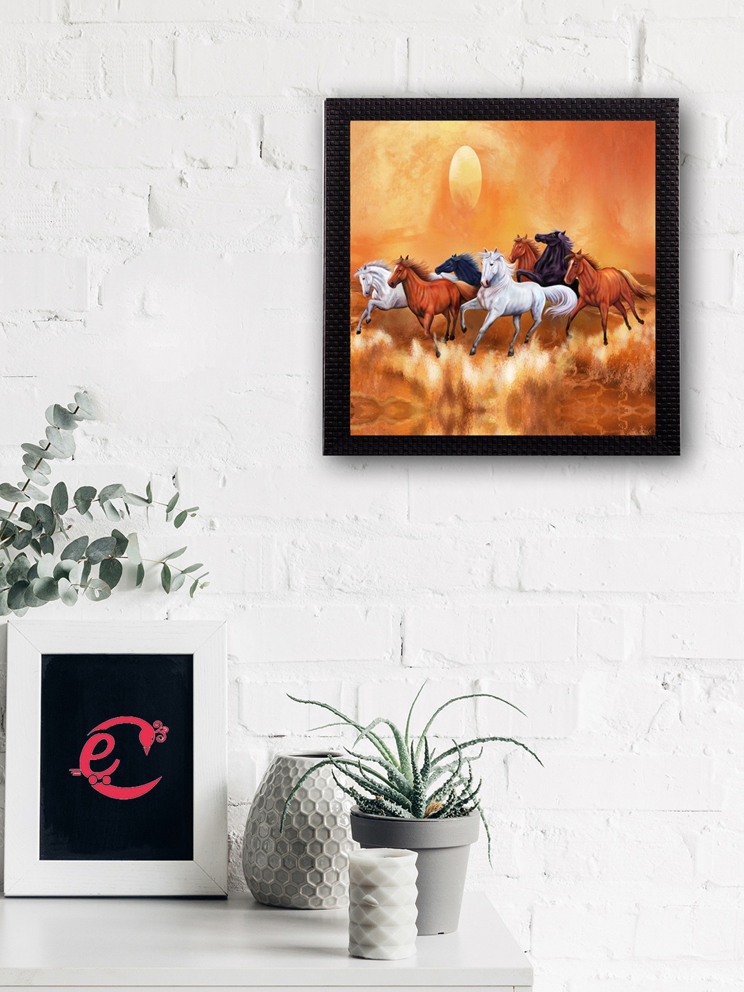 

eCraftIndia 7 Running Lucky Horses Design Satin Matt Texture UV Art Painting, Multi