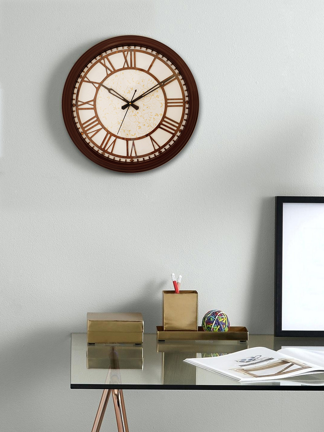 

eCraftIndia Beige Handcrafted Round Printed Analogue Wall Clock
