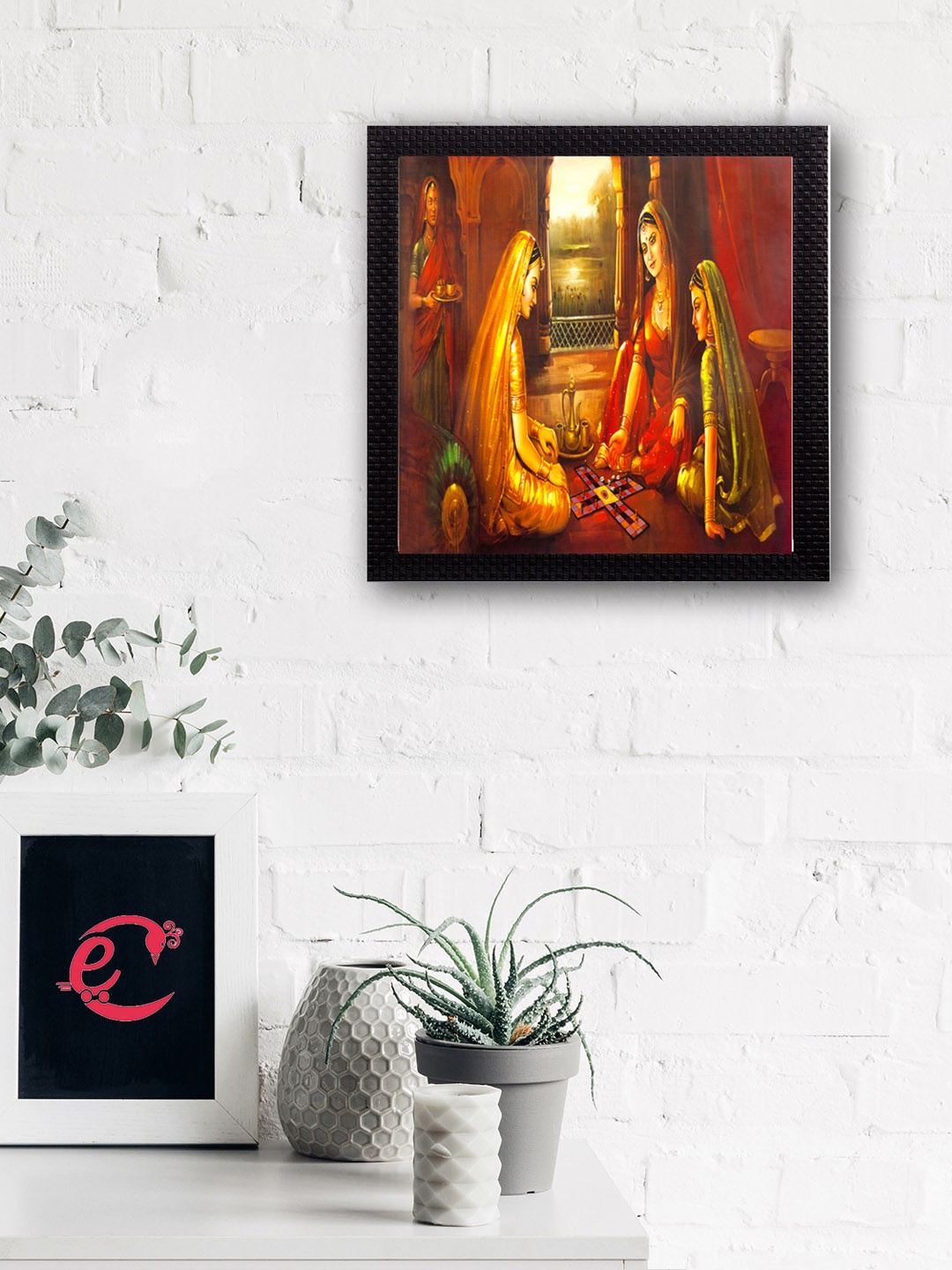 

eCraftIndia Multicoloured Sitting Lady UV Wall Art, Multi