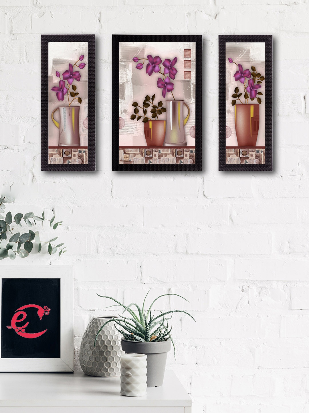 

eCraftIndia Set of 3 Multicoloured Flowers UV Wall Art, Multi