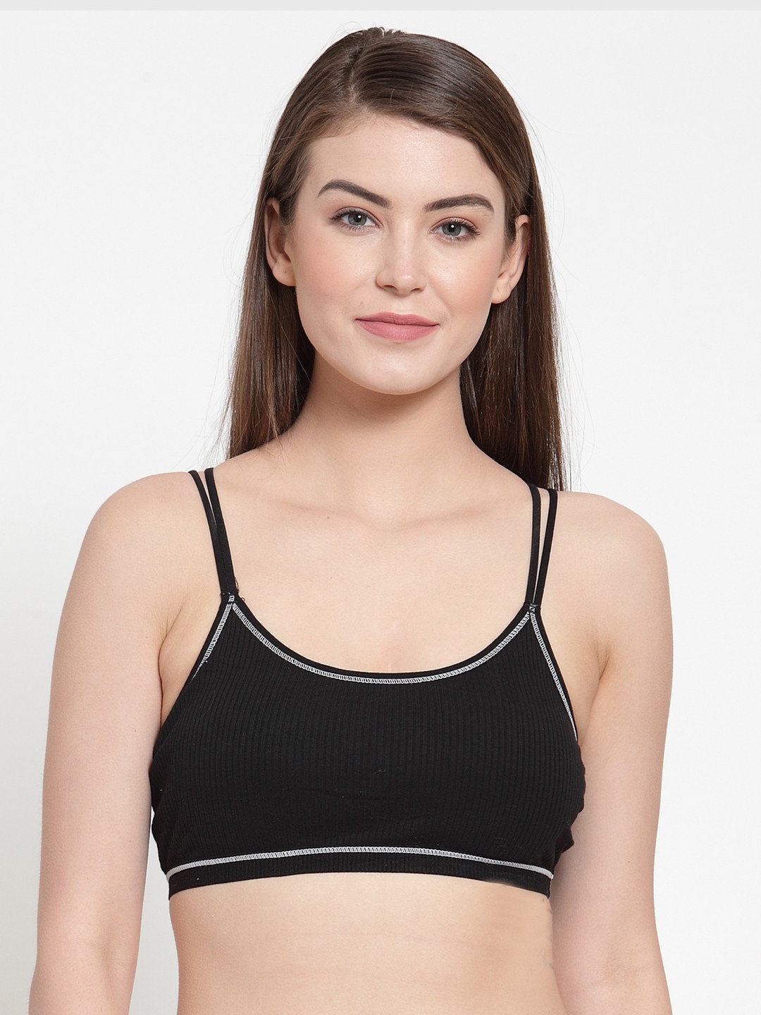 

PrettyCat Black Solid Non-Wired Lightly Padded Bralette Bra