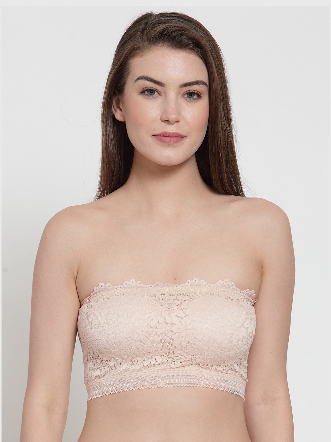 

PrettyCat Beige Self Design Non-Wired Lightly Padded Bandeau Bra