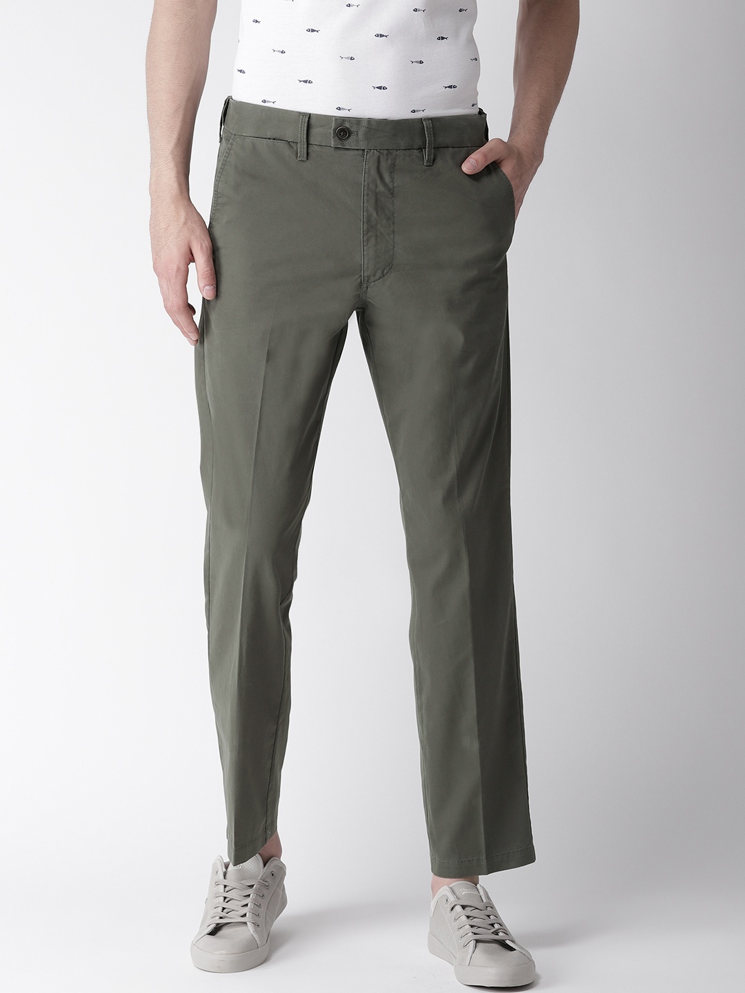 

Marks & Spencer Men Olive Green Regular Fit Solid Trousers