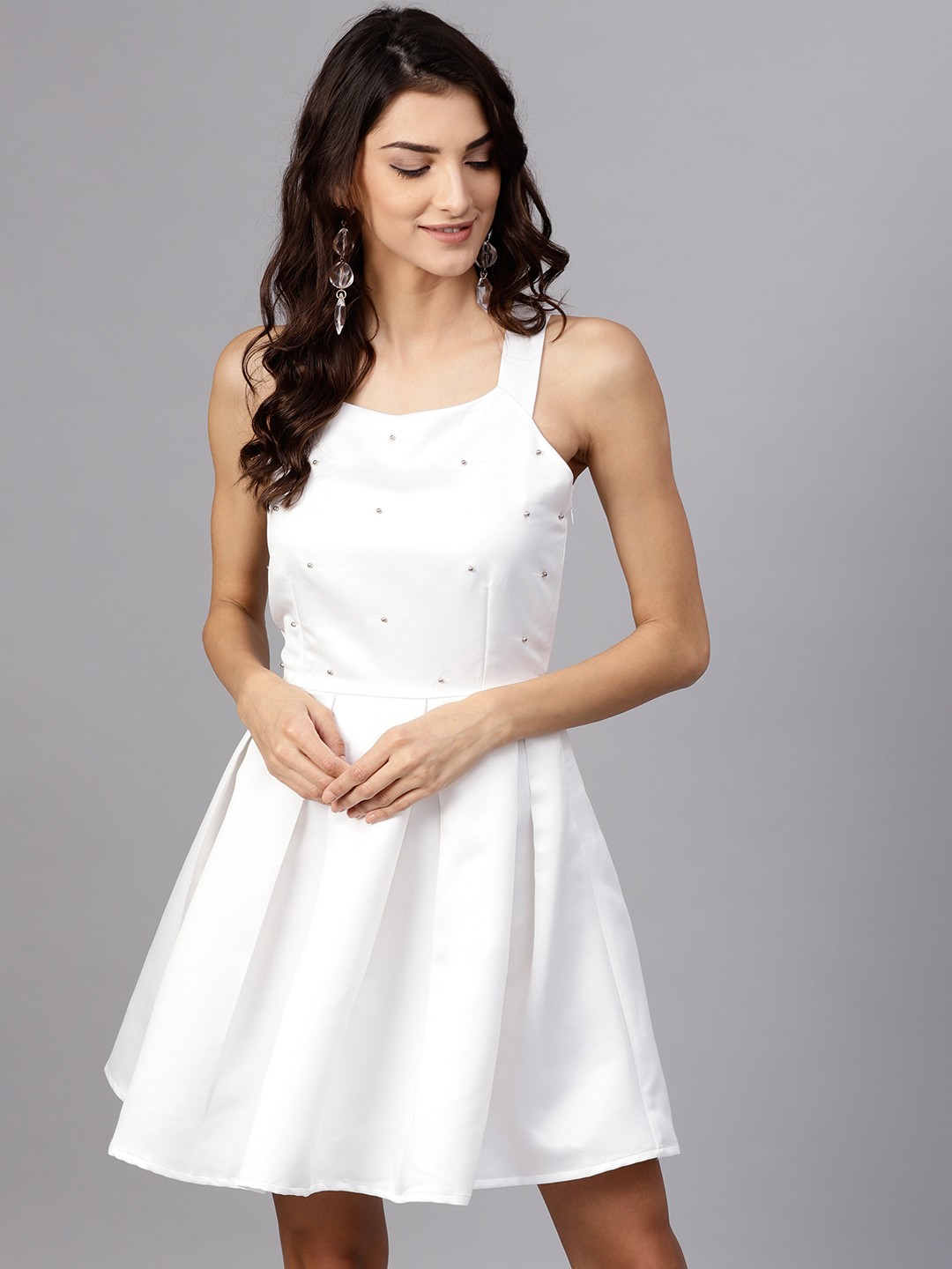 

STREET 9 Women White Solid Fit and Flare Dress