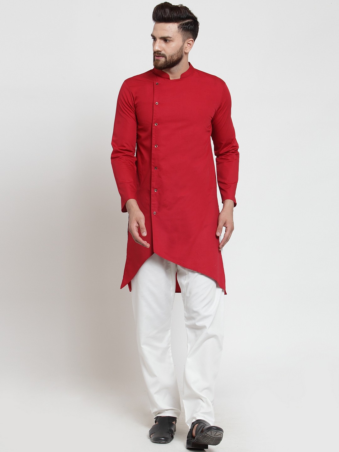 

WESTCLO Men Red Solid Straight Kurta