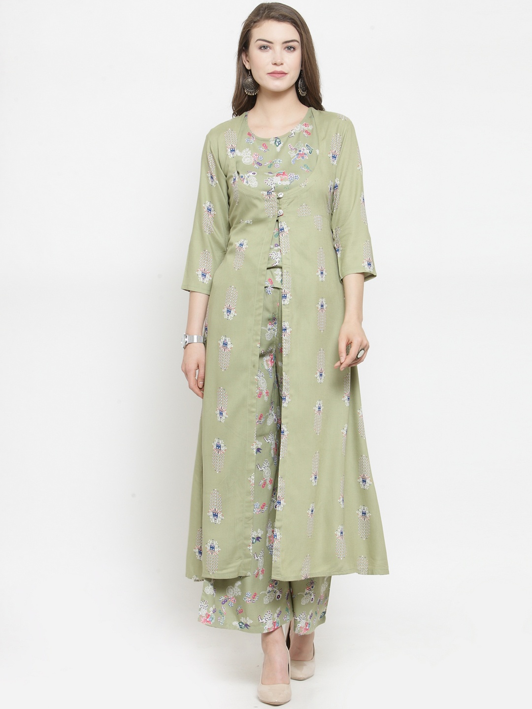 

Indibelle Women Green Printed Kurta with Palazzos