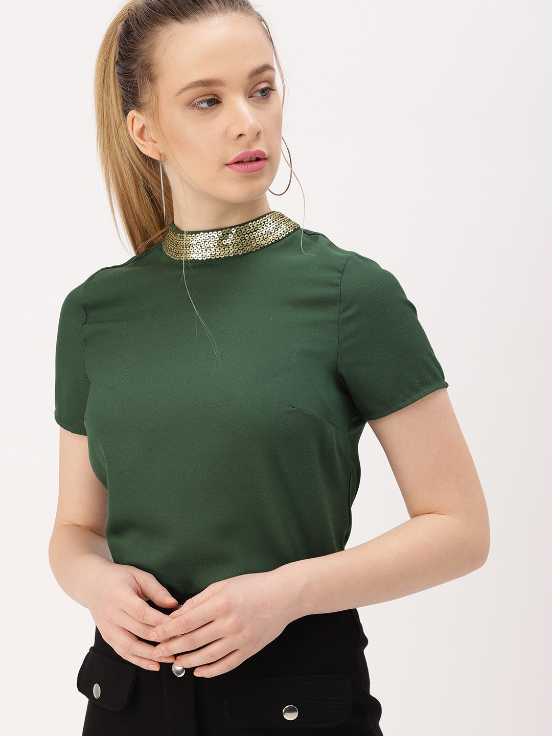 

DressBerry Women Green Solid Top