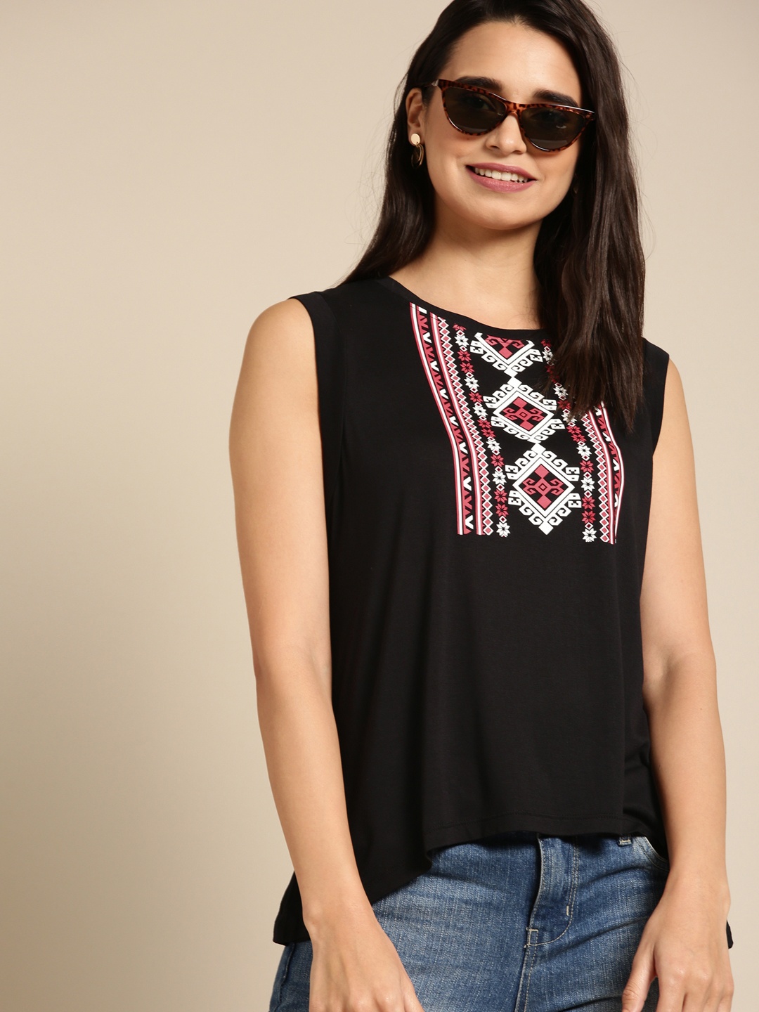 

DressBerry Women Black Printed A-Line Top