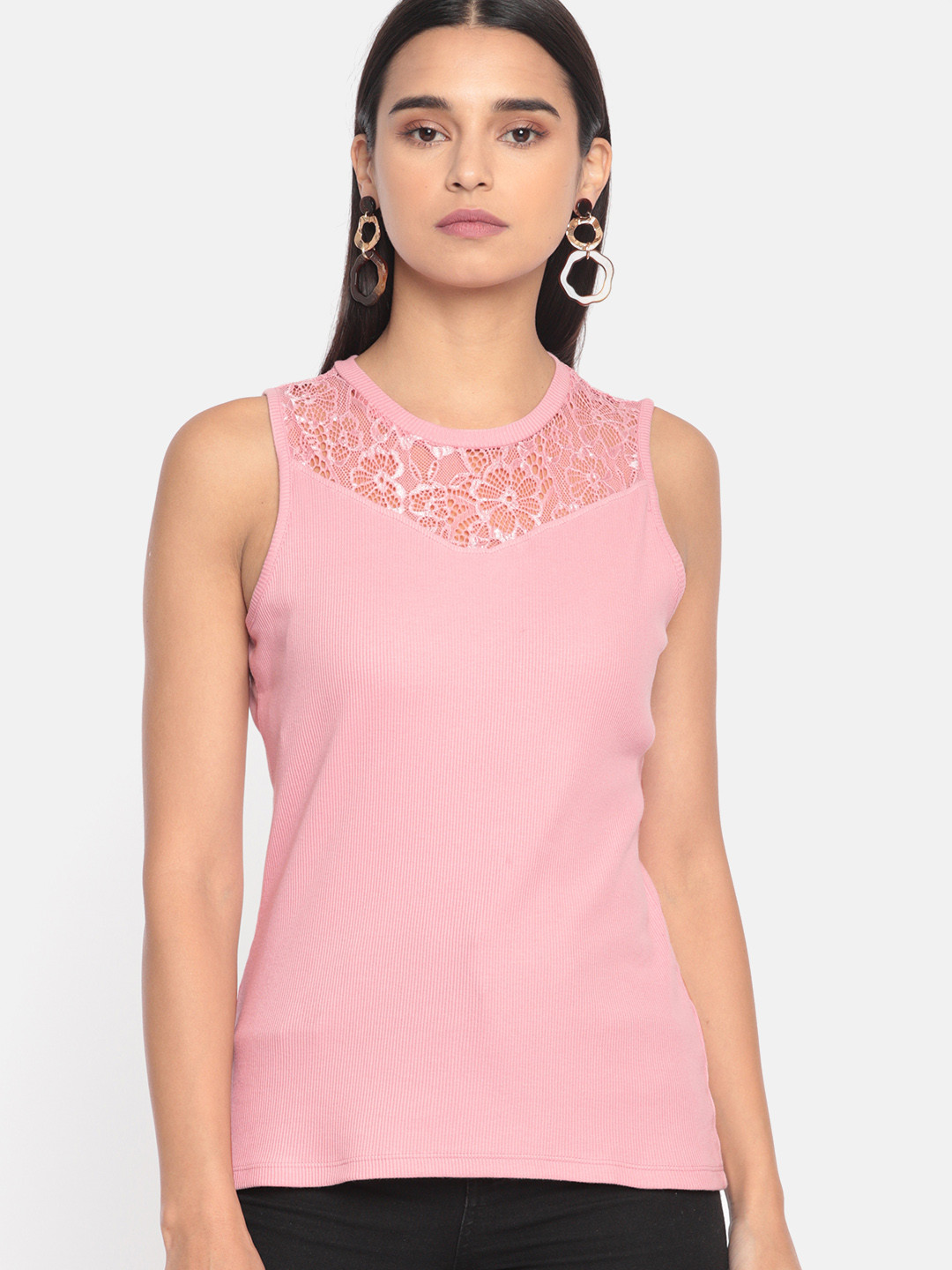 

DressBerry Women Pink Solid Fitted Pure Cotton Top