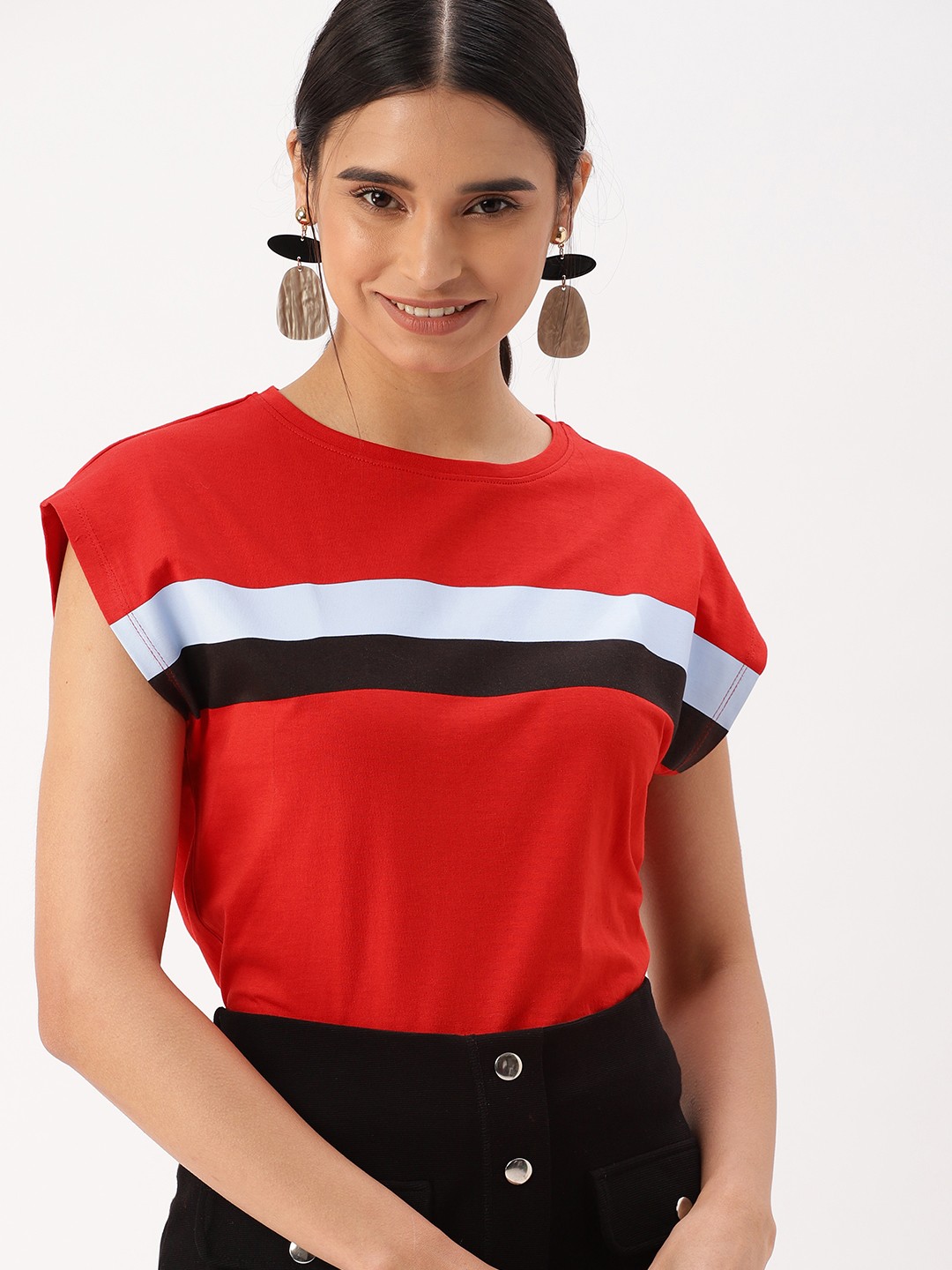 

DressBerry Women Red & Blue Striped Pure Cotton Top