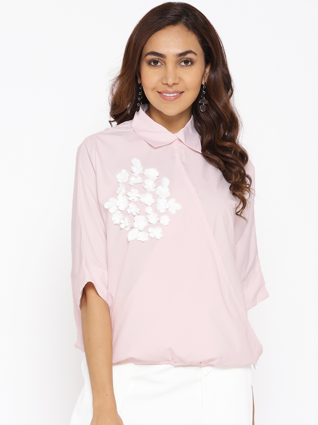 

Miss Bennett Women Pink Solid Wrap Top