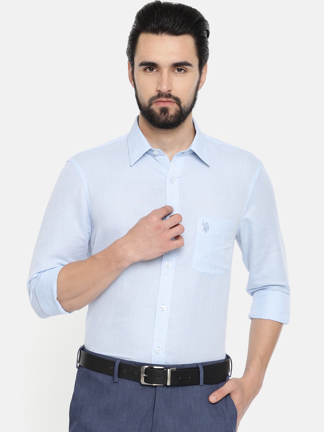 

U.S. Polo Assn. Men Blue Tailored Fit Solid Formal Shirt