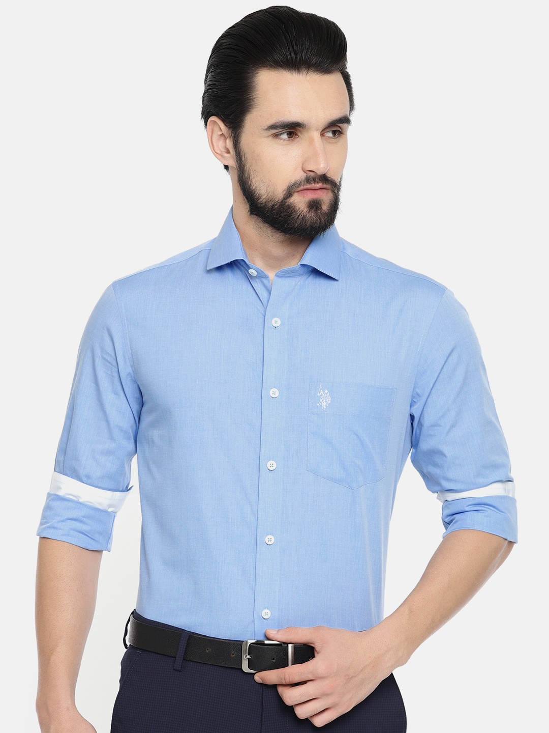 

U.S. Polo Assn. Men Blue Tailored Fit Solid Formal Shirt