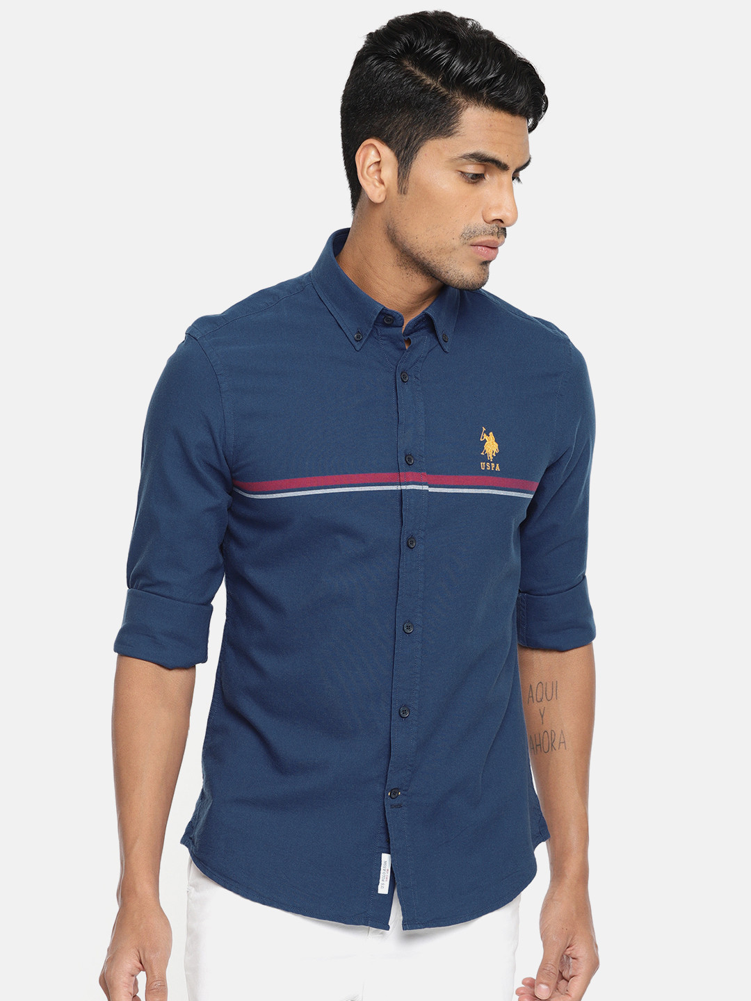 

U.S. Polo Assn. Men Navy Blue Tailored Fit Solid Casual Shirt