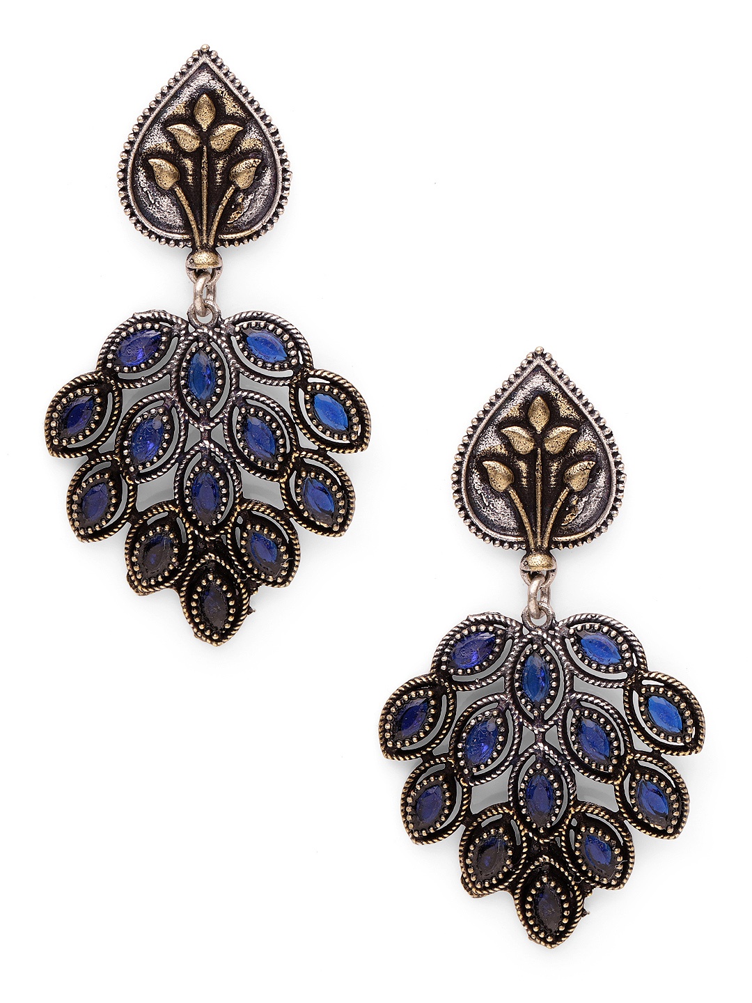 

Fabstreet Blue & Gold-Toned Floral Drop Earrings