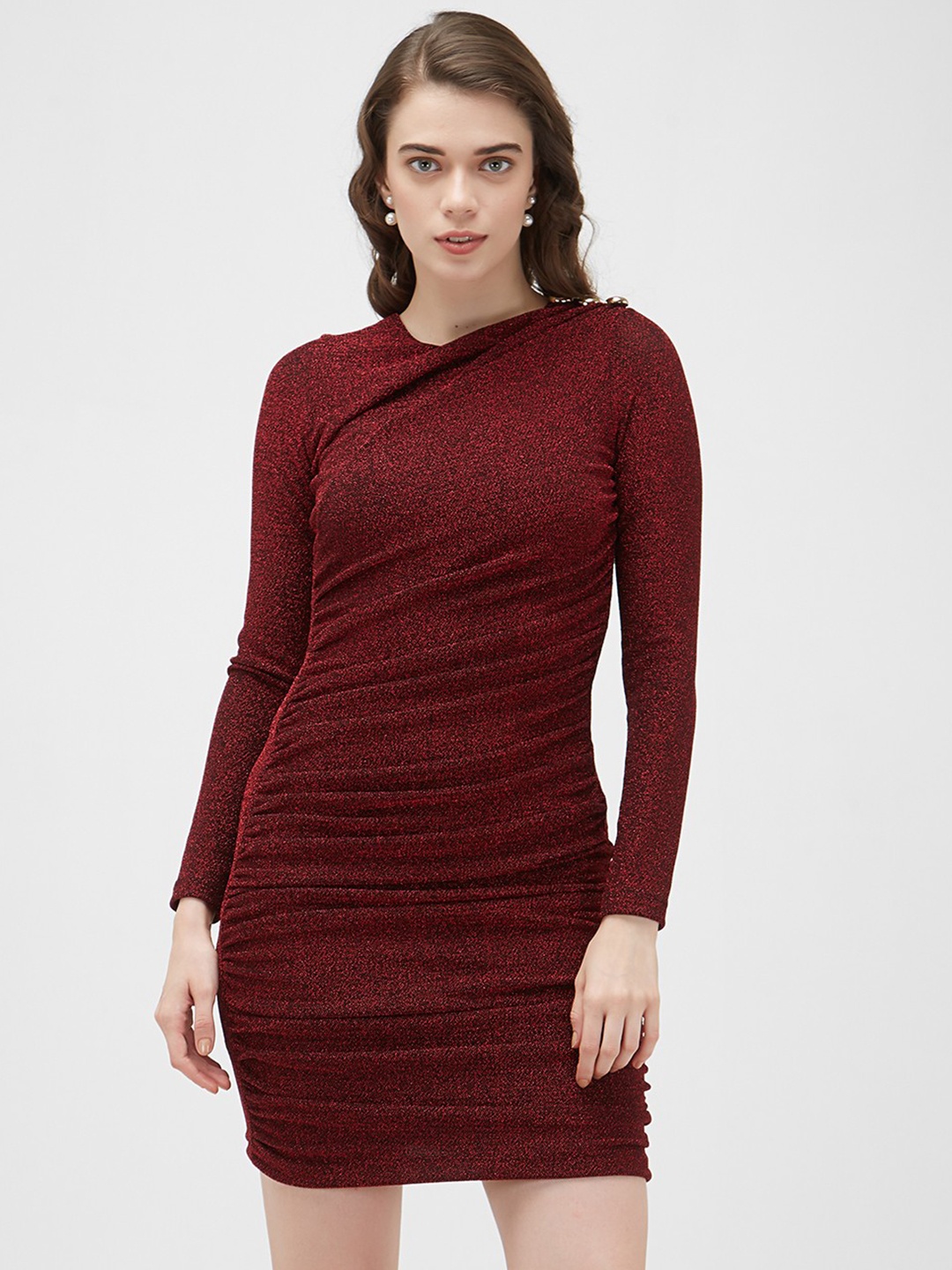 

bebe Women Burgundy Solid Bodycon Dress