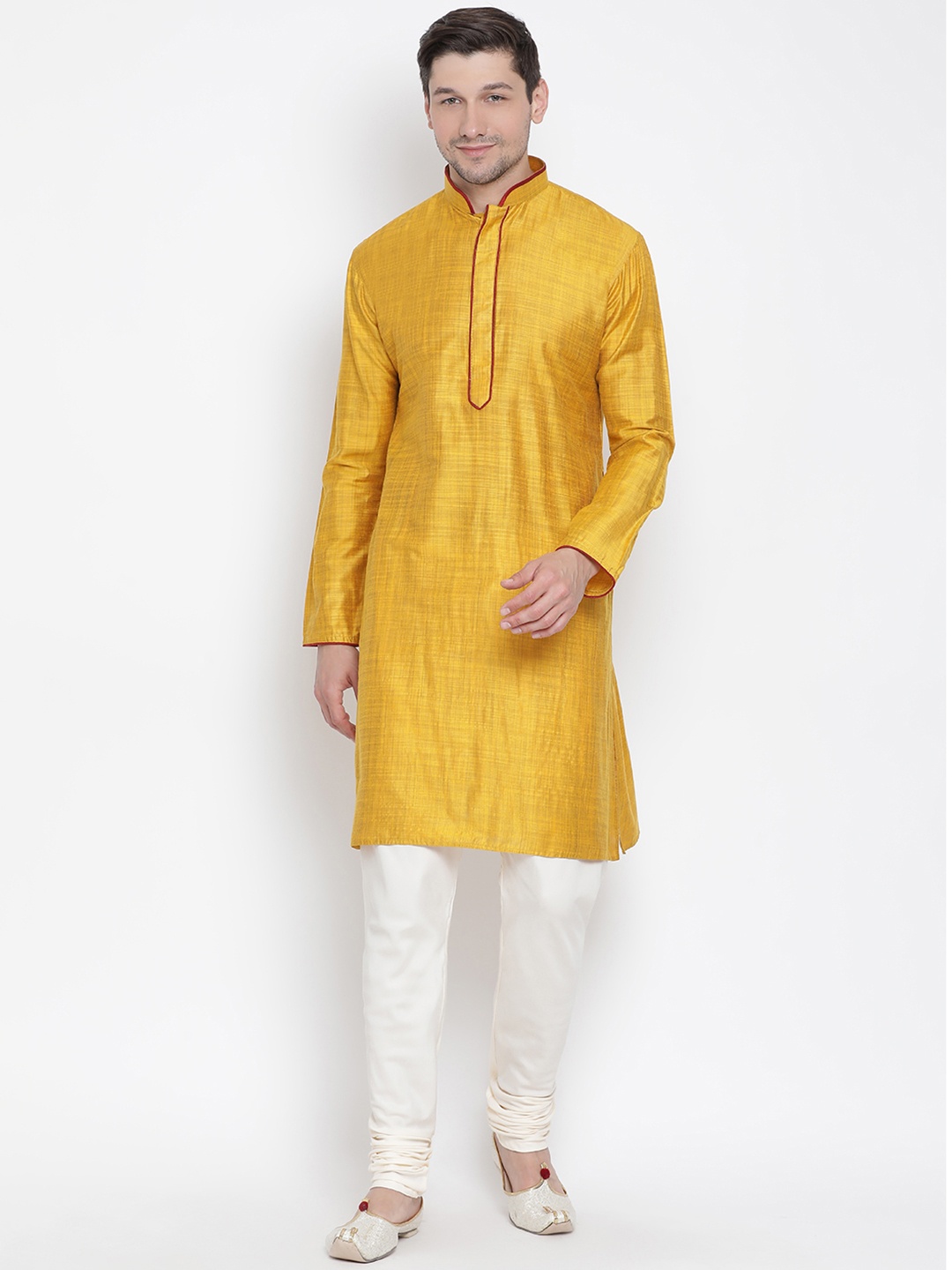 

VASTRAMAY Men Yellow Solid Kurta with Pyjamas