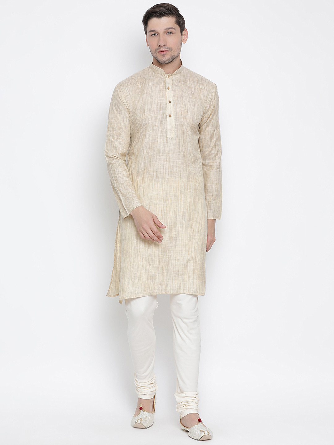 

VASTRAMAY Men Beige & White Solid Kurta with Pyjamas