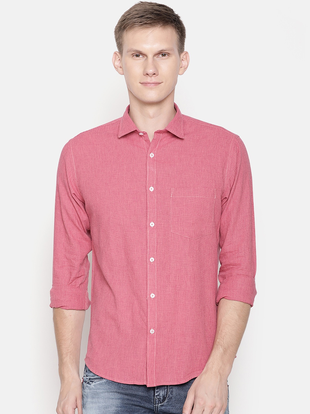 

CAVALLO by Linen Club Men Pink Solid Linen Cotton Casual Shirt