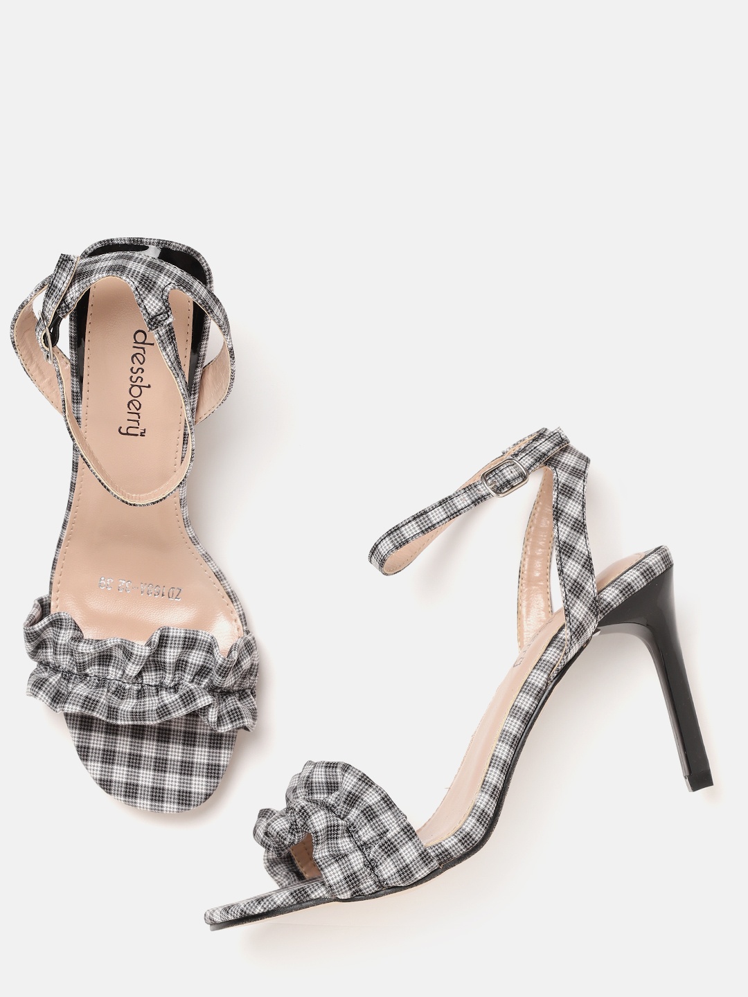 

DressBerry Women Grey & White Checked Heels