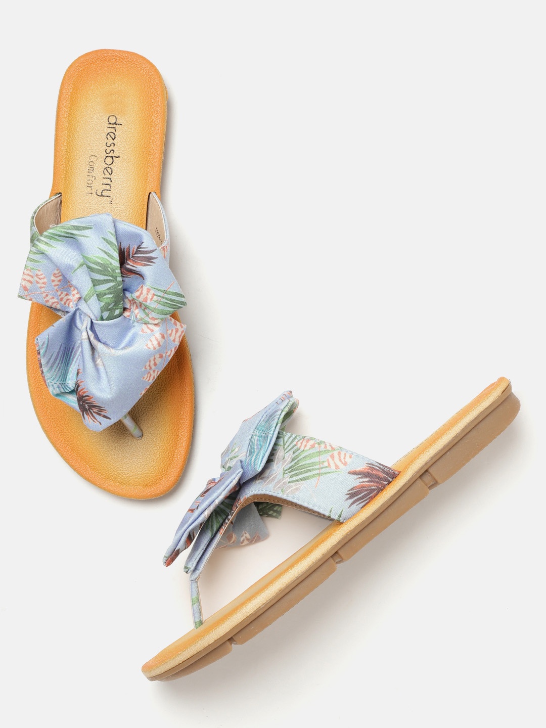 

DressBerry Women Blue Printed Open Toe Flats with Bow Detail